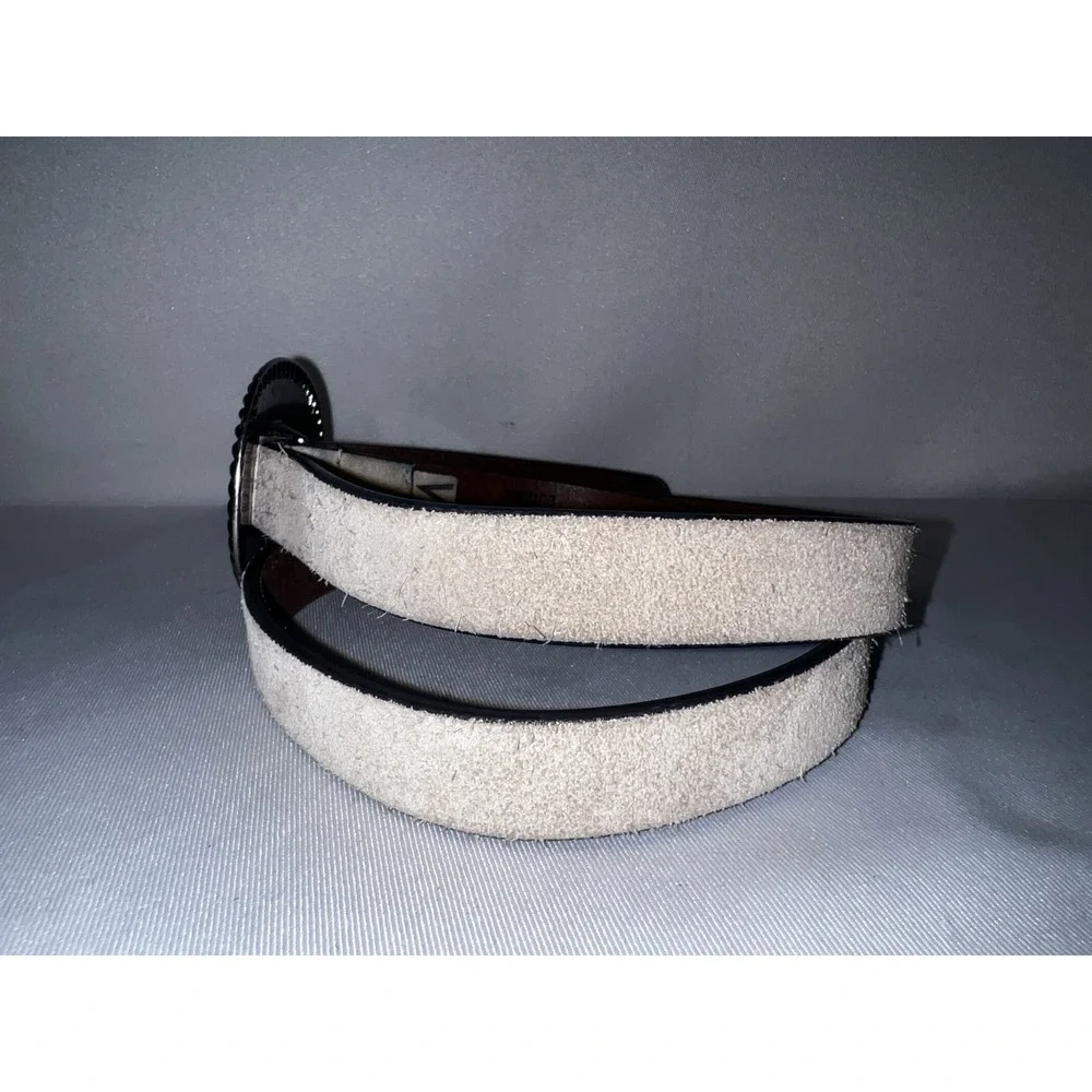 Lucky Brand Womens Suede Western Belt Beige Silver Engraved Buckle Sz M Medium‎